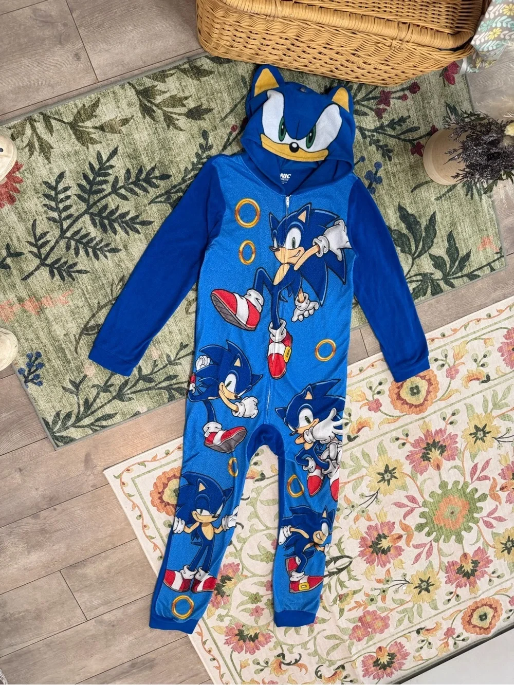 Sonic the Hedgehog Boys Zip Hooded Fleece Pajamas Size Medium